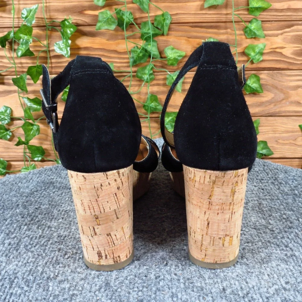 Crown‎ Vintage Chalina Women Platform Wedge Sandals Size 8 Casual Black Leather